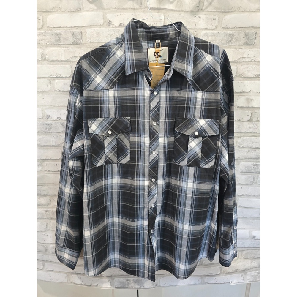 New Coevals Club 2XL Men's Western Two Pockets Casual Pearl Snap Up Shirt Plaid